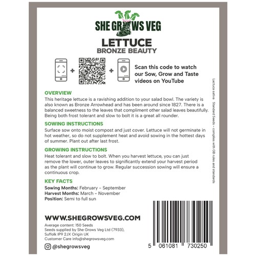 She Grows Veg Lettuce Bronze Beauty Seeds