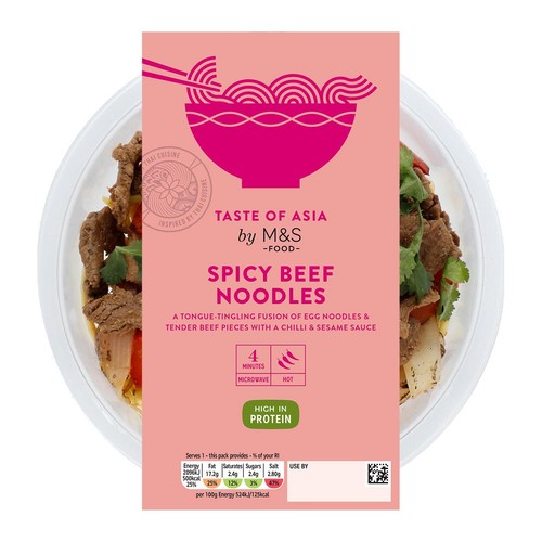 M&S Hot & Spicy Beef Noodles Bowl - Taste of Asia