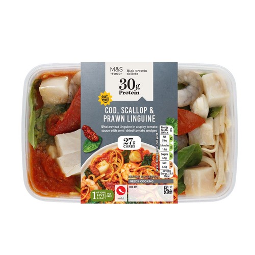 M&S High Protein Cod, Scallop & Prawn Linguine 