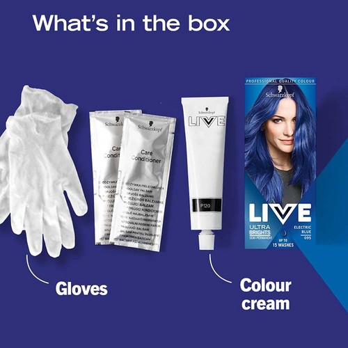 Schwarzkopf LIVE, Vibrant Semi-permanent Blue Hair Dye, Electric Blue 095