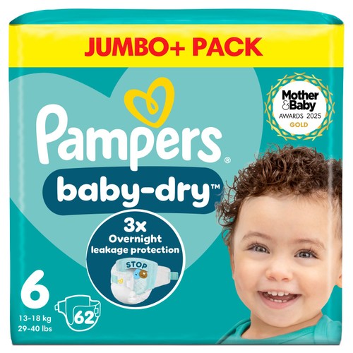 Pampers Baby-Dry Nappies, Size 6 (13-18kg) Jumbo+ Pack