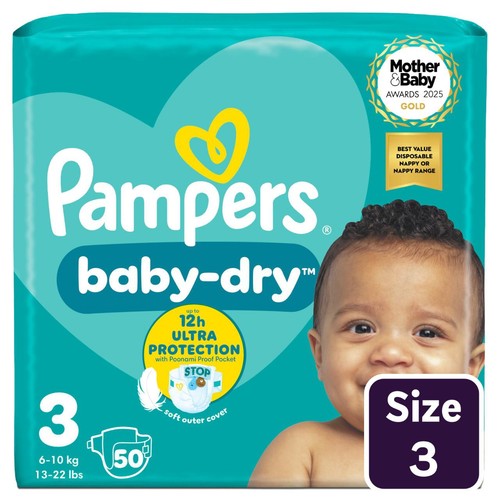 Pampers Baby-Dry Nappies, Size 3 (6-10kg) Essential Pack