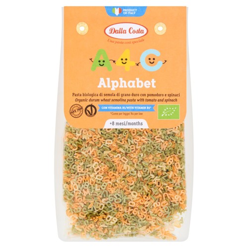 Dalla Costa Tri-Colour Alphabet & Number Baby Pasta 8+ Months