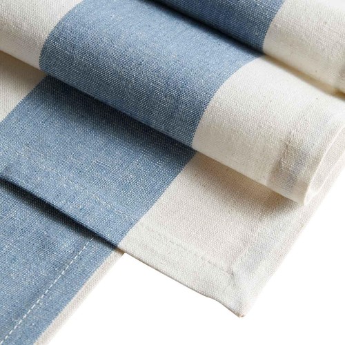 M&S Set of 4 Cotton with Linen Wide Stripe Napkins, Blue