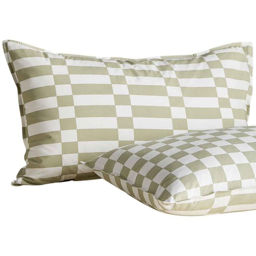 M&S Cotton Rich Geometric Bedding Set, Super King Size Green Mix