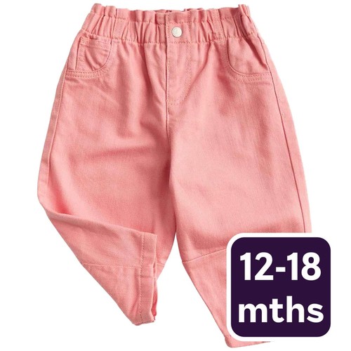 M&S Girls Cotton Rich Paperbag Jeans, 12-18 Months, Pink