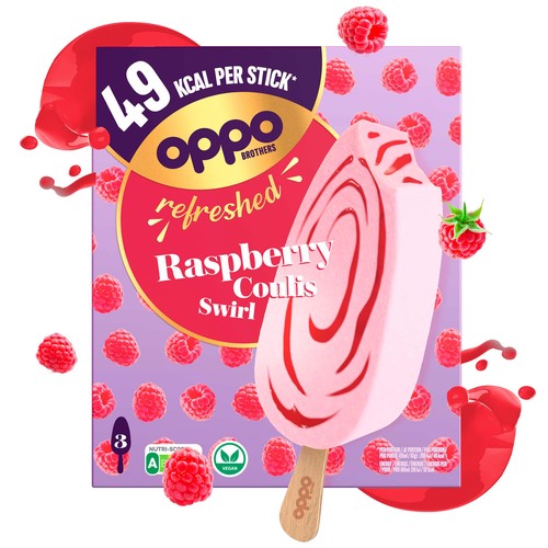 Oppo Refreshed Raspberry Coulis Low Calorie Sorbetto Sticks
