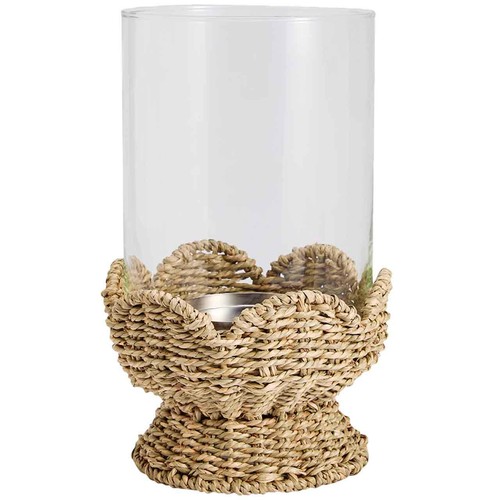 M&S Seagrass Scallop Edge Hurricane Lantern, Natural