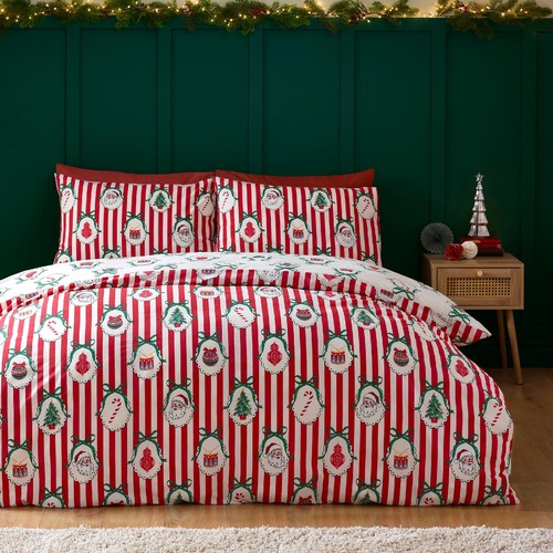 Catherine Lansfield Christmas Vintage Stripe King Duvet Set