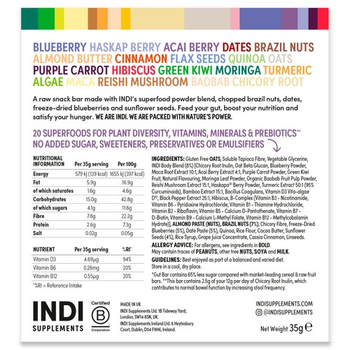 INDI Gut Bar Berry and Nut High Fibre Snack