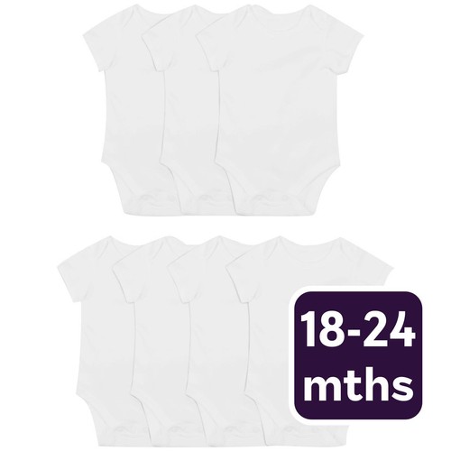M&S Baby Cotton Short Sleeve Bodysuits, White, 18-24 Months