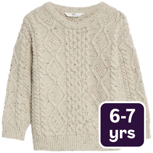M&S Cable Knitted Jumper, 6-7 Years, Neutral