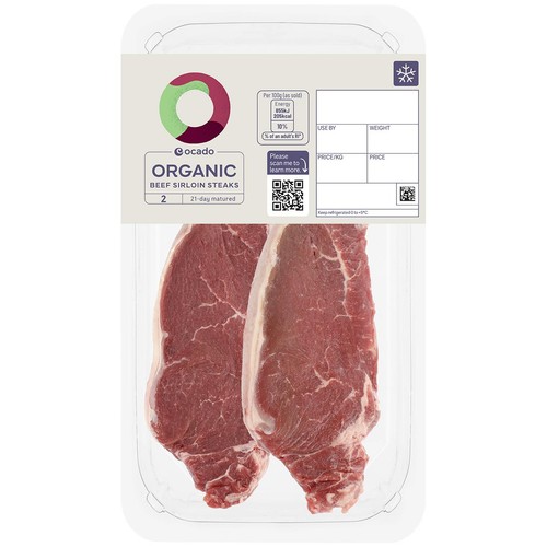 Ocado Organic 2 Beef Sirloin Steaks