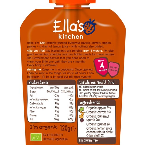 Ella's Kitchen Squash, Carrots, Apples + Prunes Baby Food Pouch 4+ Months