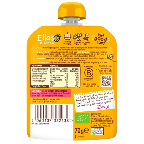 Ella's Kitchen Bananas First Tastes Baby Food Pouch 4+ Months