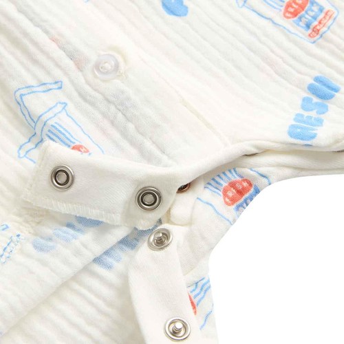 M&S Unisex Pure Cotton Milkshake Print Romper, 0-3 M, Cream
