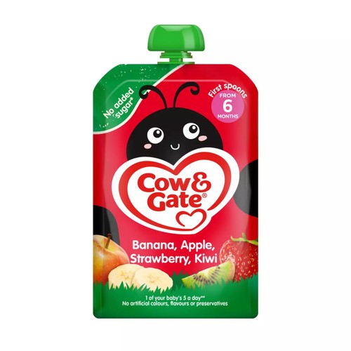 Cow & Gate Fruit Banana Apple Strawberry & Kiwi Baby Pouch 6+ Months
