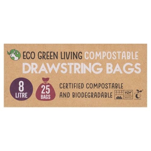 Eco Green Living Certified Compostable Small 8L Drawstring Caddy Bin Liner