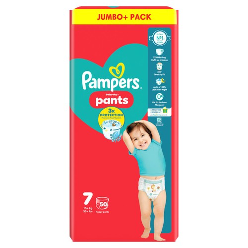 Pampers Baby-Dry Nappy Pants, Size 7 15kg+ Jumbo Pack