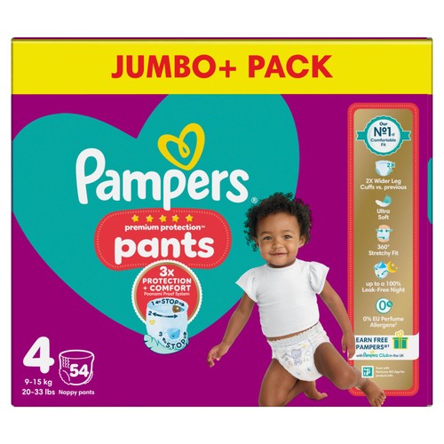 Pampers Premium Protection Nappy Pants, Size 4 (9-15kg) Jumbo+ Pack