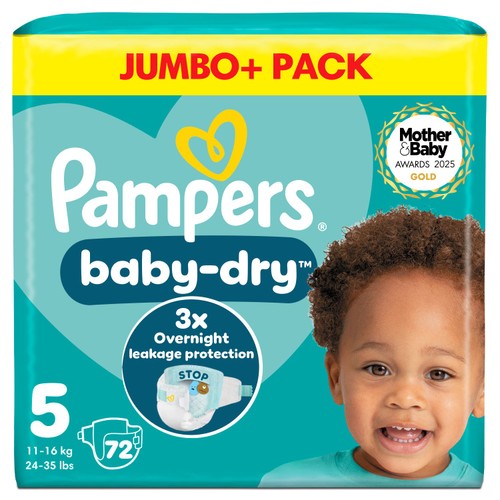 Pampers Baby-Dry Nappies, Size 5 (11-16kg) Jumbo+ Pack