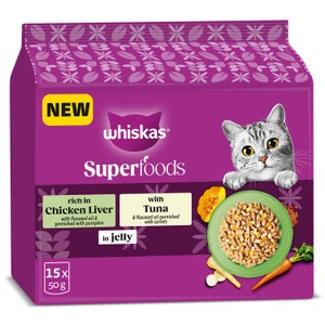Whiskas 1+ Wet Cat Food Superfoods Mixed Selection in Jelly 15x50g