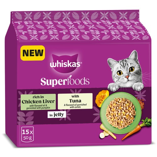 Whiskas 1+ Wet Cat Food Superfoods Mixed Selection in Jelly 15x50g