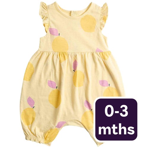 M&S Girls, Lemon Print Romper, 0-3 Months, Yellow