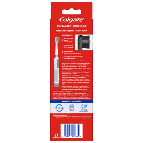 Colgate 360 Sonic Battery Toothbrush Heads Refills Charcoal Soft