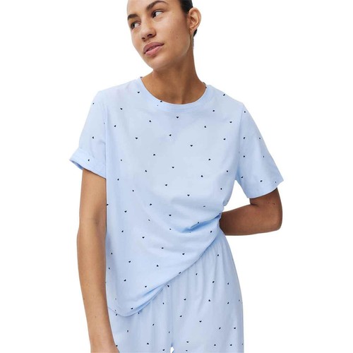 M&S Womens Pure Cotton Printed Pyjama Set, M, Light Blue