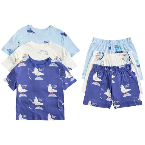 M&S Boys Patterned Pyjama Sets, 6-7 Years, Blue