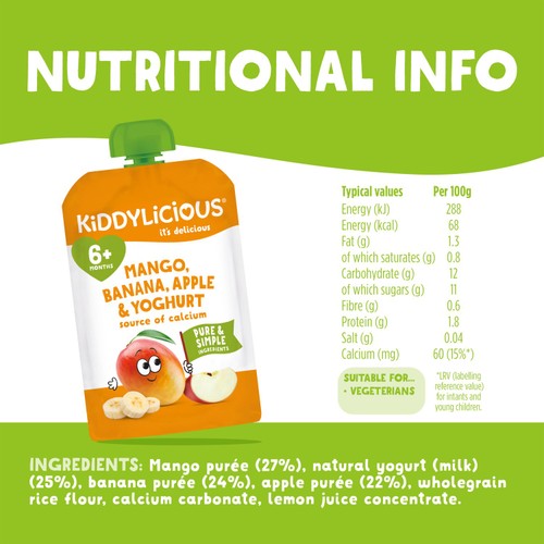 Kiddylicious Pouches Mango, Banana & Apple Multipack