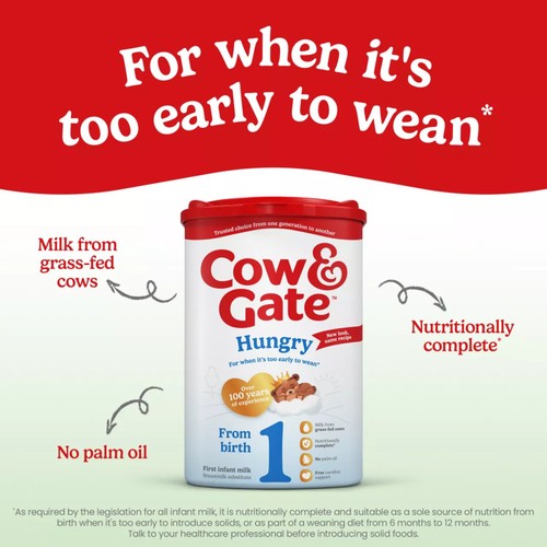 Cow & Gate Hungry First Infant Baby Milk Formula Powder from Birth