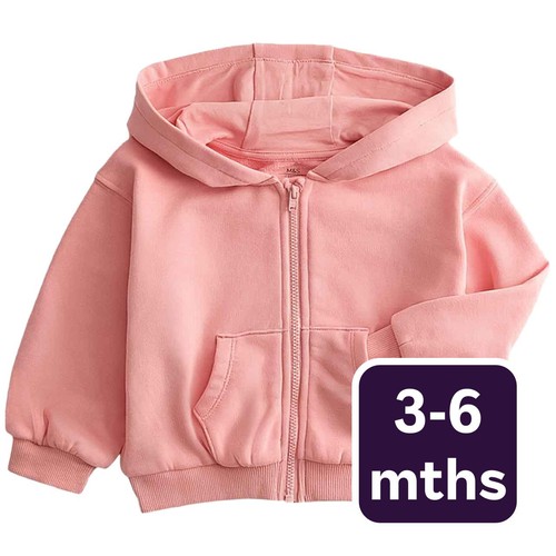M&S Girls Cotton Rich Pink Zip Hoodie, 3-6 Months, Pink
