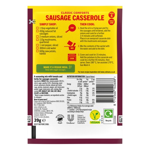 Colman's Sausage Casserole Recipe Mix