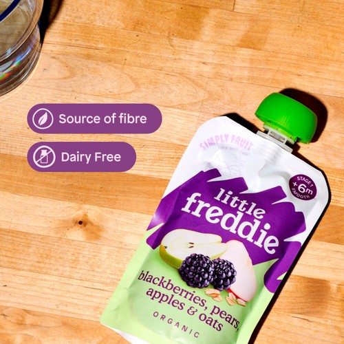 Little Freddie Organic Blackberries, Pear, Apple & Oat Baby Food Pouch 6+ M