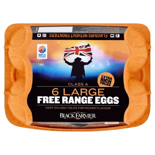 The Black Farmer Large Golden Yolk Free Range Eggs, 6 Per Pack