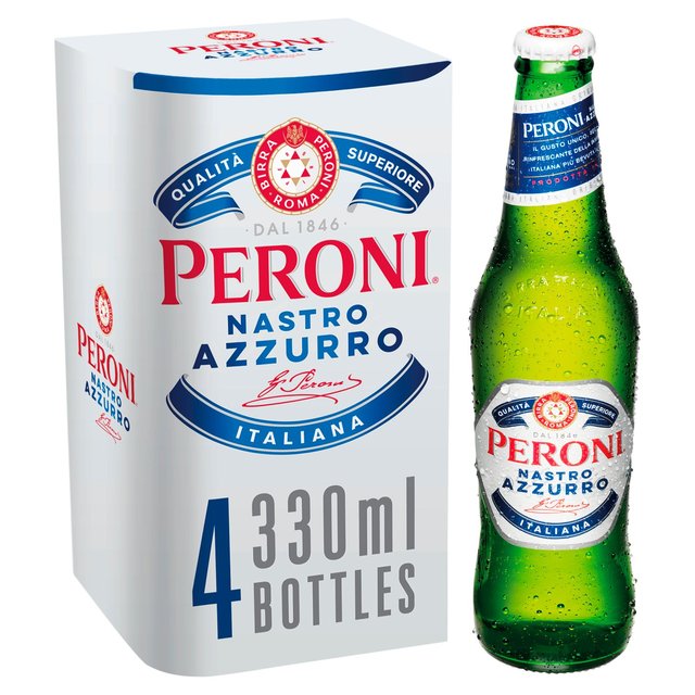 Peroni Nastro Azzurro Beer Lager Bottles, 4 x 330ml