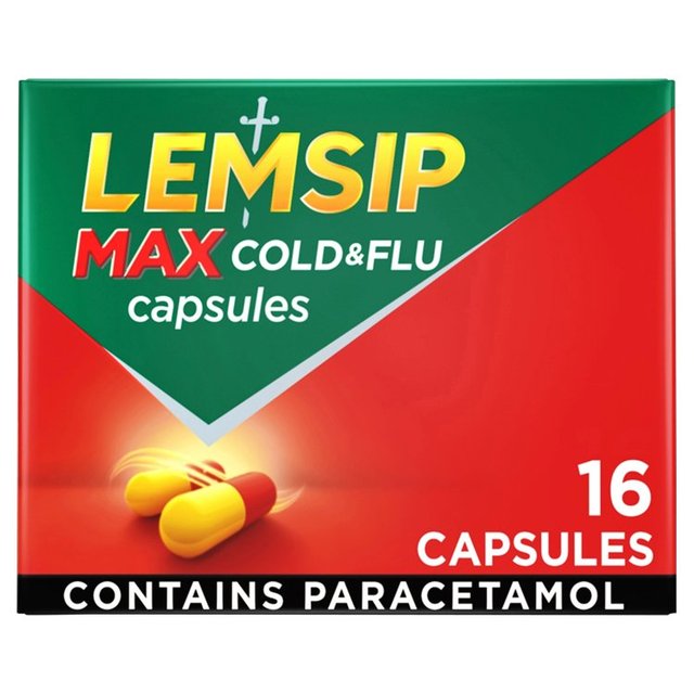 Lemsip Max Cold & Flu Capsules Paracetamol, 16 Per Pack