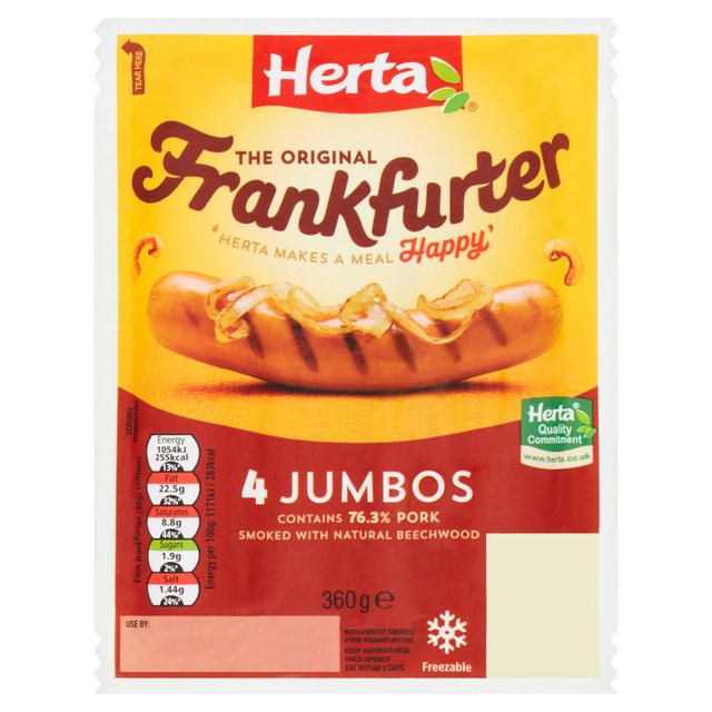 Herta Jumbo Frankfurters Hot Dogs, 360g
