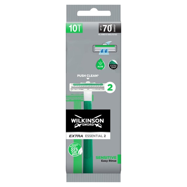 Wilkinson Sword Extra 2 Sensitive Men’s Disposable Razors, 10 per Pack