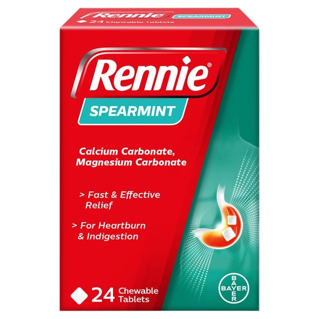 Rennie Spearmint Heartburn & Indigestion Relief Tablets, 24 Per Pack