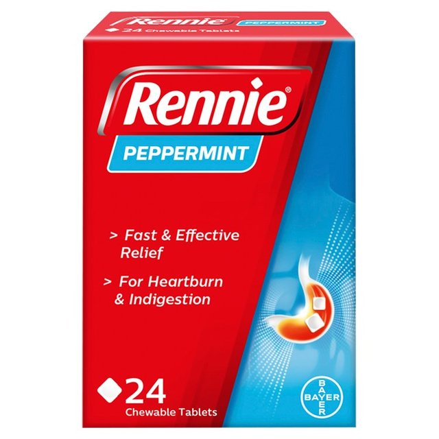 Rennie Peppermint Heartburn & Indigestion Relief Tablets, 24 Per Pack