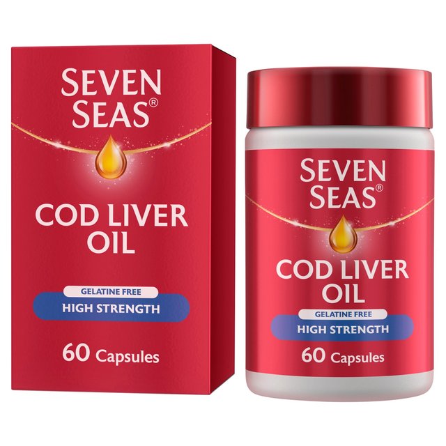 Seven Seas Cod Liver Oil High Strength Gelatine Free Omega-3 Caps, 60 Per Pack