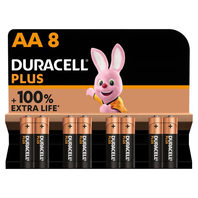 Duracell Plus 100% AA Alkaline Batteries, 8 per Pack