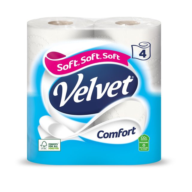 Velvet Comfort Toilet Rolls, 4 Per Pack