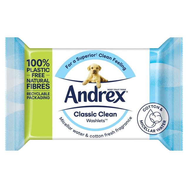 Andrex Classic Clean Washlets Flushable Toilet Wipes Single Pack, 36 Per Pack