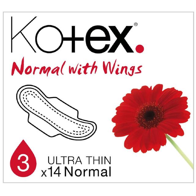 Kotex Ultra Thin Pads Normal With Wings, 14 Per Pack