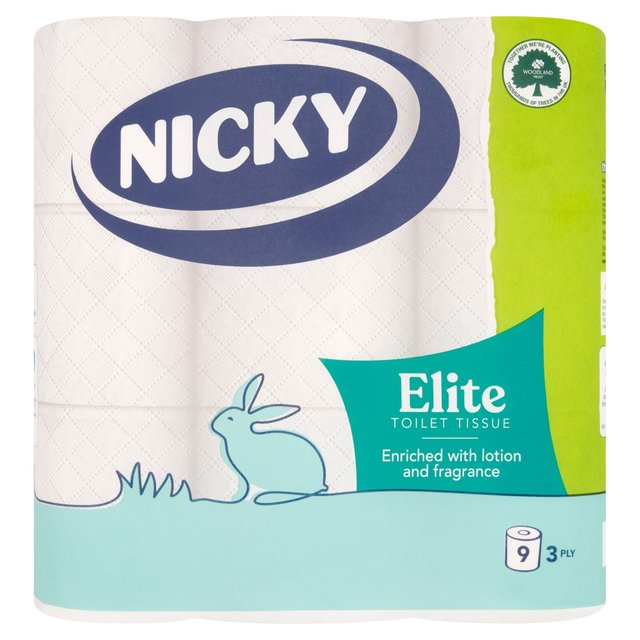 Nicky Elite 3 Ply Quilted Toilet Tissue, 9 Per Pack