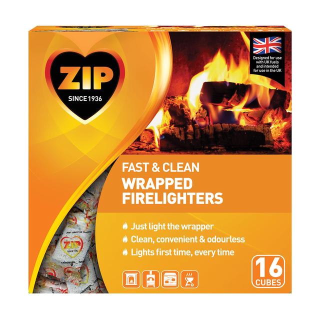 ZIP Odourless Fast & Clean Wrapped Firelighters, 16 Per Pack